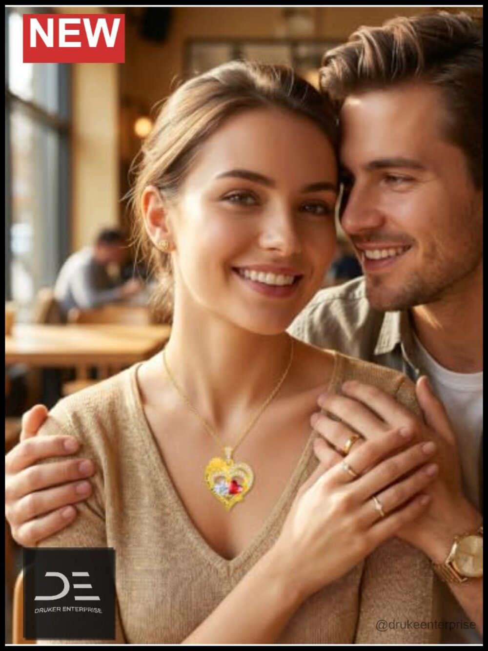 14K Gold Sunflower Heart Necklace with Double Birthstones You Are My Sunshine - Picture 2 of 6
